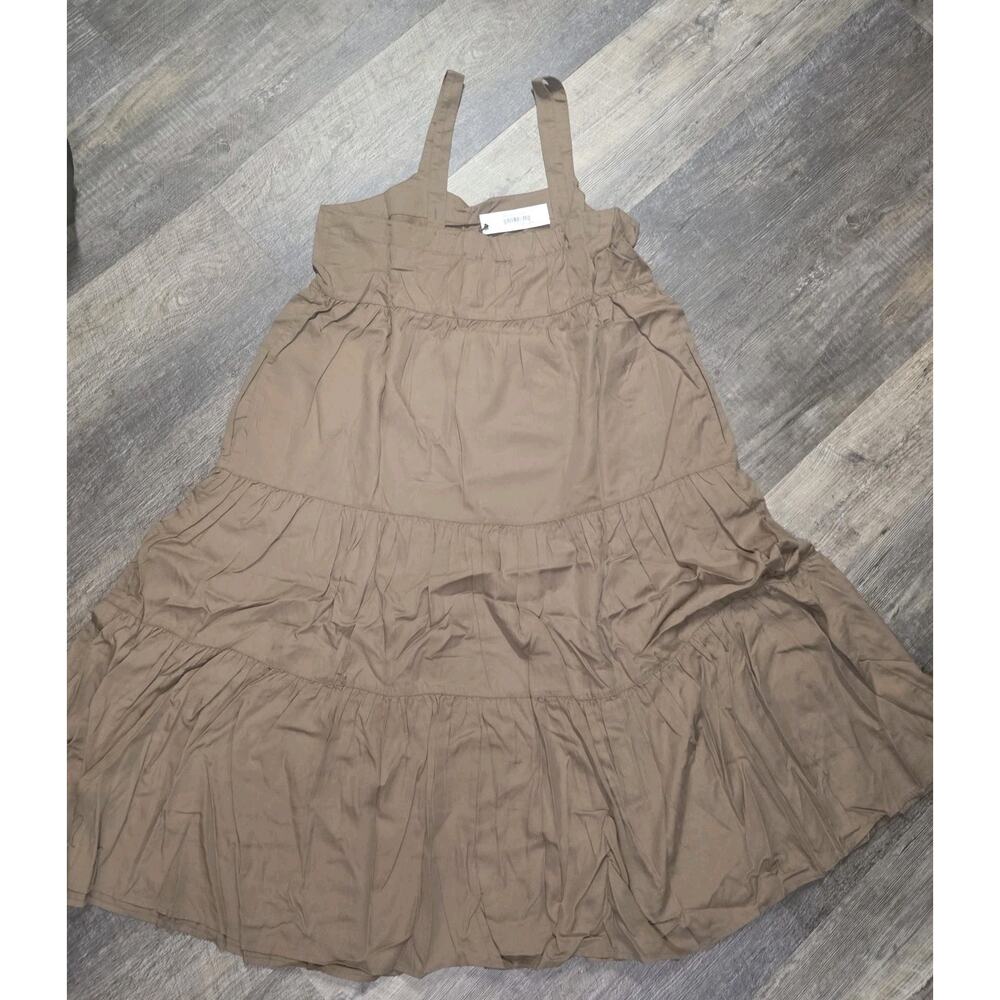 The Drop Women's Britt Tiered Maxi Dress Mushroom Brown 100% Tencel XXL NWT - Picture 2 of 11